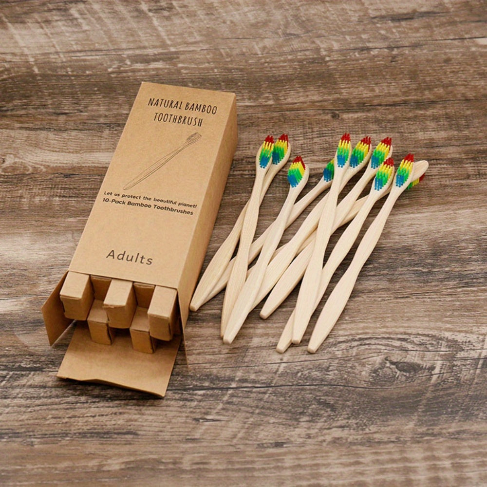 10 Packs Bamboo Toothbrushes for Adults Soft Nylon Bristles Full-Size Head