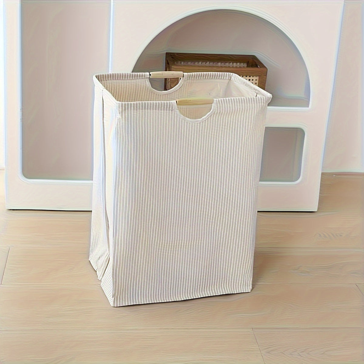 Large Laundry Basket with Waterproof Fabric and Striped Interior for Clothes and Toys