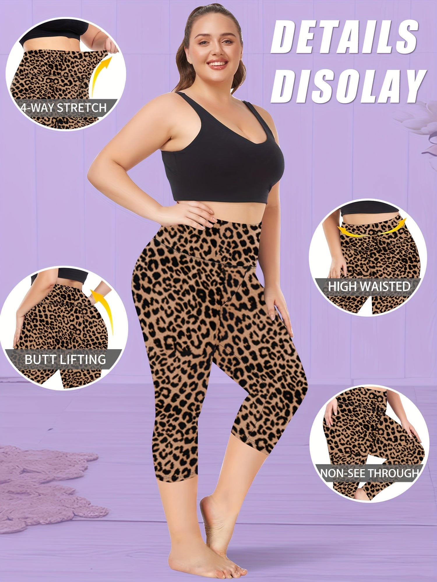 Plus Size Leopard Print High-Waisted Leggings Tummy Control Stretchy