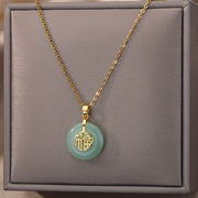 Women's Retro Chinese Style Jade Pendant Necklace with Fu Character