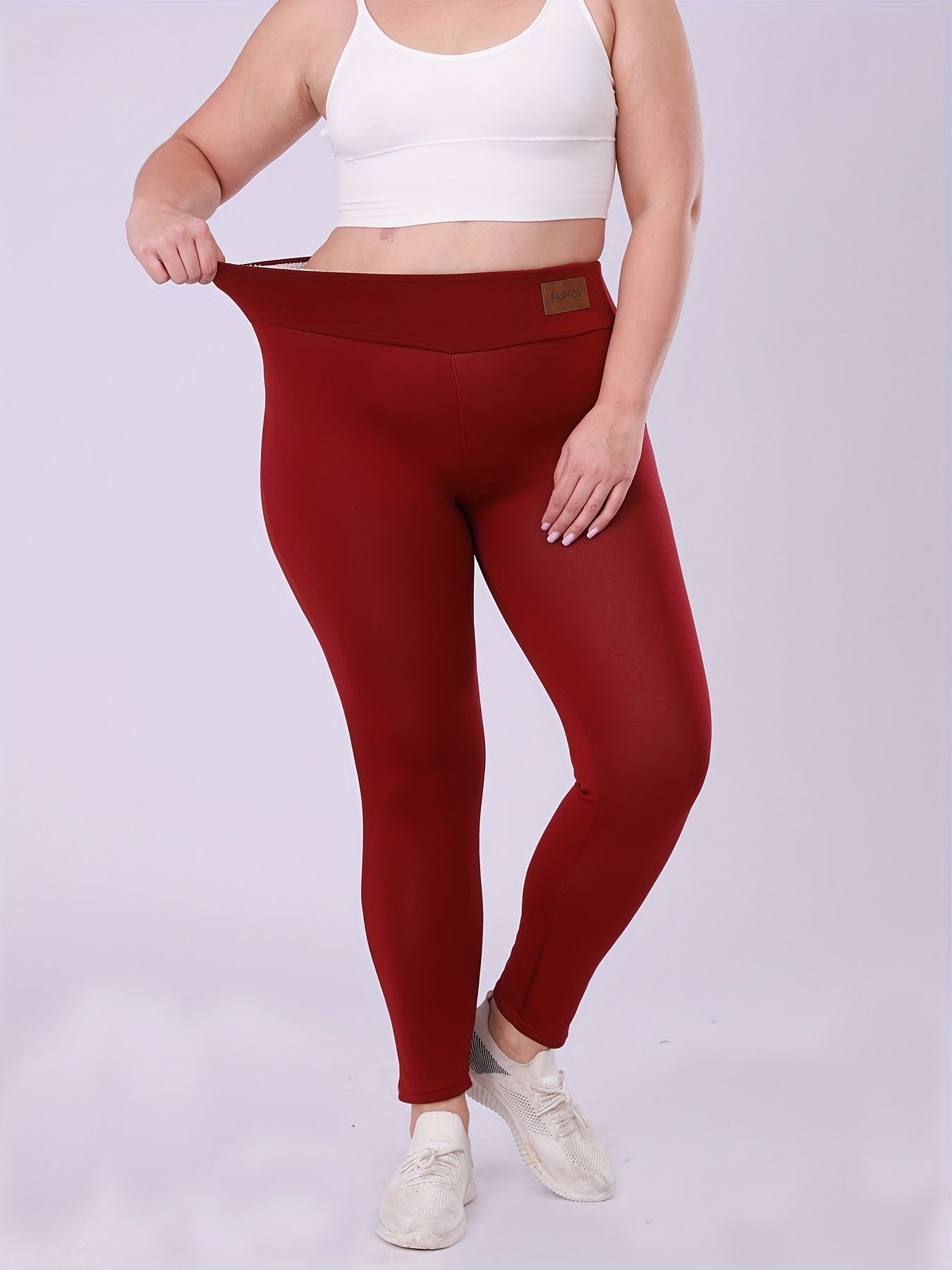 Women's Fleece-Lined High-Waist Leggings Warm Thick Cozy Red