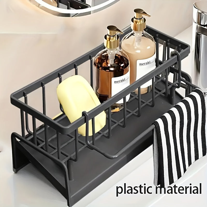 Black Plastic Kitchen Sink Drain Rack with Soap and Sponge Holder