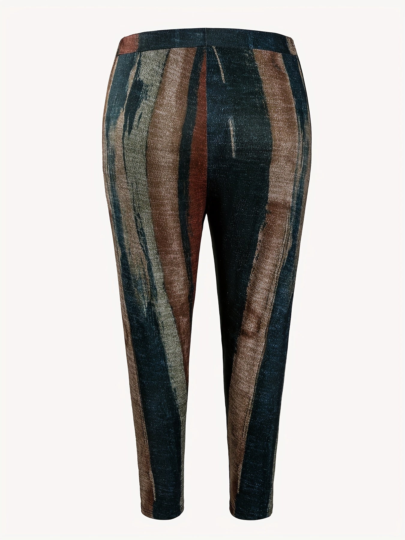 Ayollar uchun plussiz o'lchamdagi tasma bosma elastik yuqori bel, o'rtacha cho'ziladigan tor kesimli shimlar, tasodifiy kiyimlar uchun.