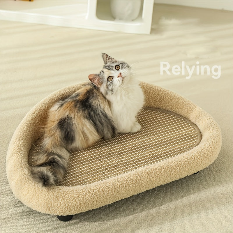 Cat Sofa Bed with Scratching Pad Faux Hemp Durable Resting Area for Cats