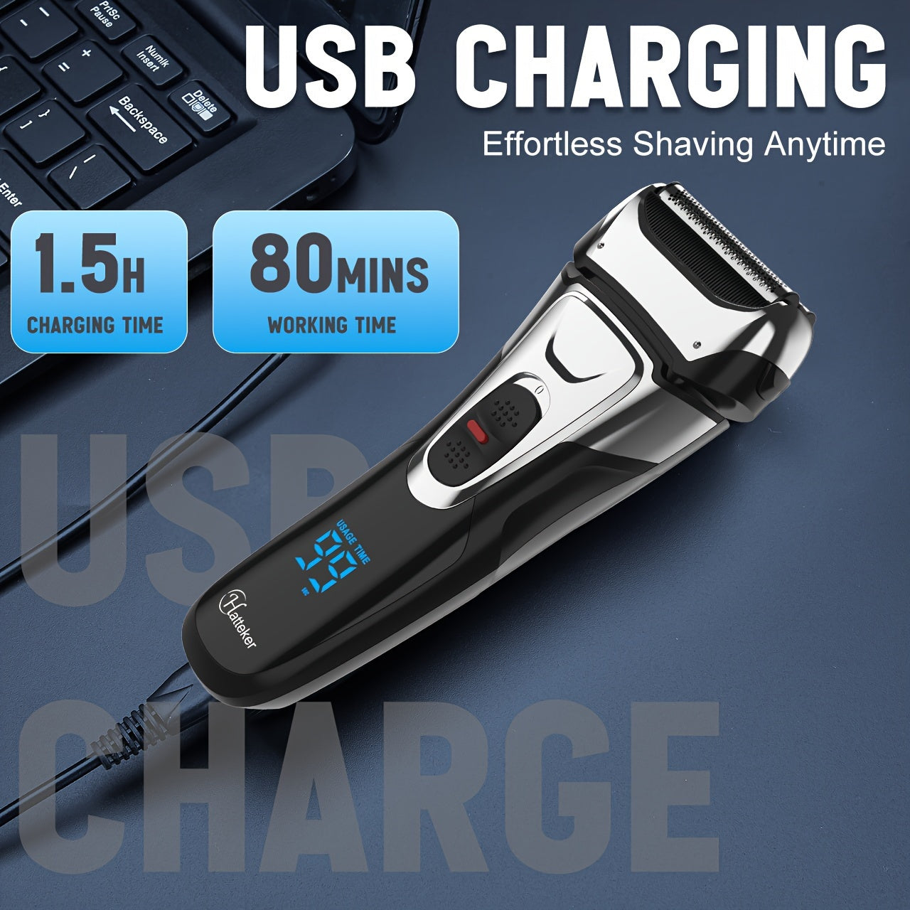 Afeitadora USB portátil con pantalla LCD para hombres