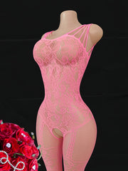 Plus Size Floral Lace Pantyhose, Open Crotch, Breathable, Elegant Stockings