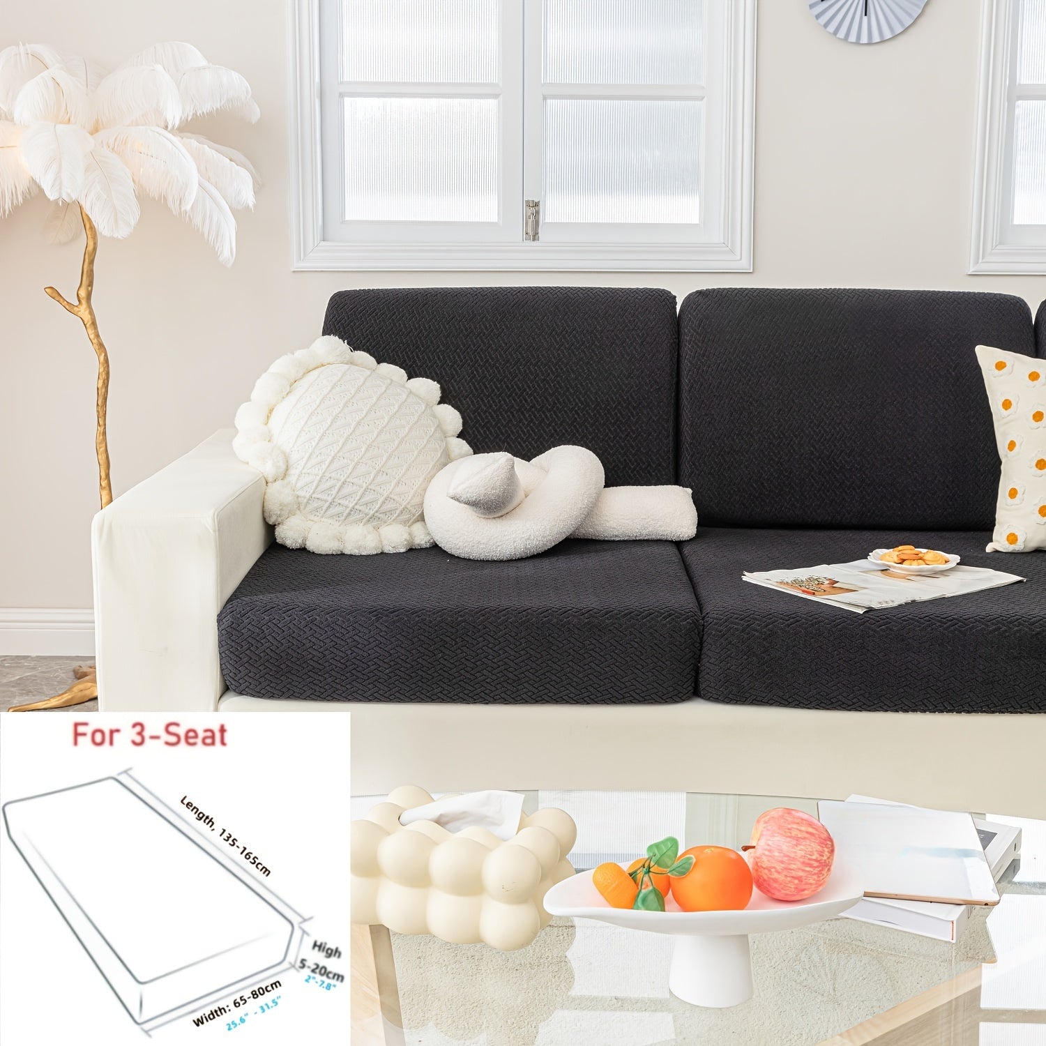 Современный серый чехол для подушки дивана с эластичной посадкой и мягкой текстурированной тканью. Машинная стирка для повышения комфорта в гостиной.