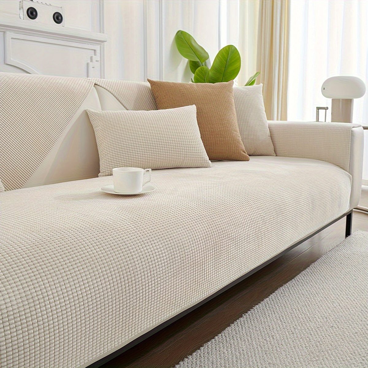 Chenille Sofa Cover Spill-Resistant Pet-Friendly Non-Slip Machine Washable Protector for Various Sofa Sizes