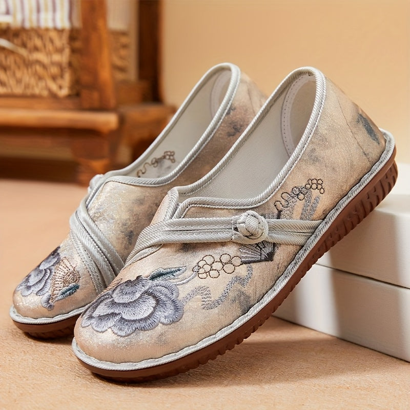 Women's Floral Embroidered Flats Casual Slip-On Shoes Breathable Linen