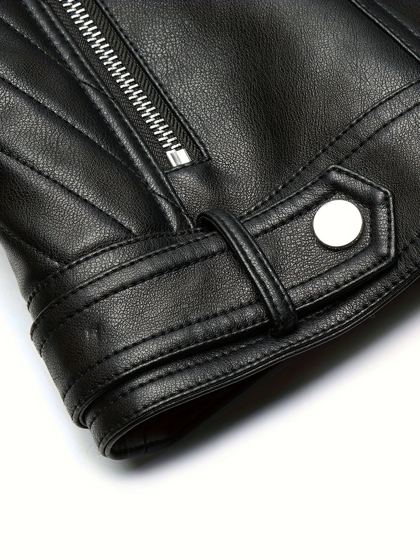 Women's Faux Leather Biker Jacket Skinny Fit Street Style Solid Color Zipper Detail Spring Fall