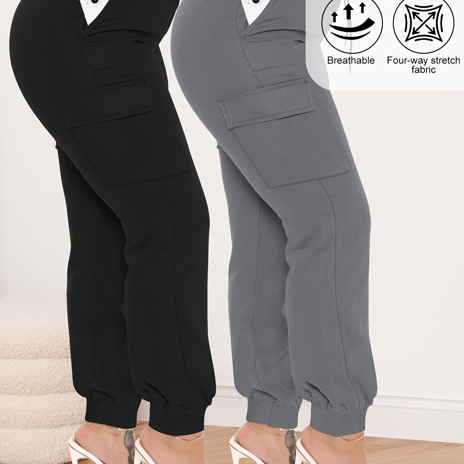 Женские брюки карго большого размера с высокой талией, эластичные, удобные, на шнурке