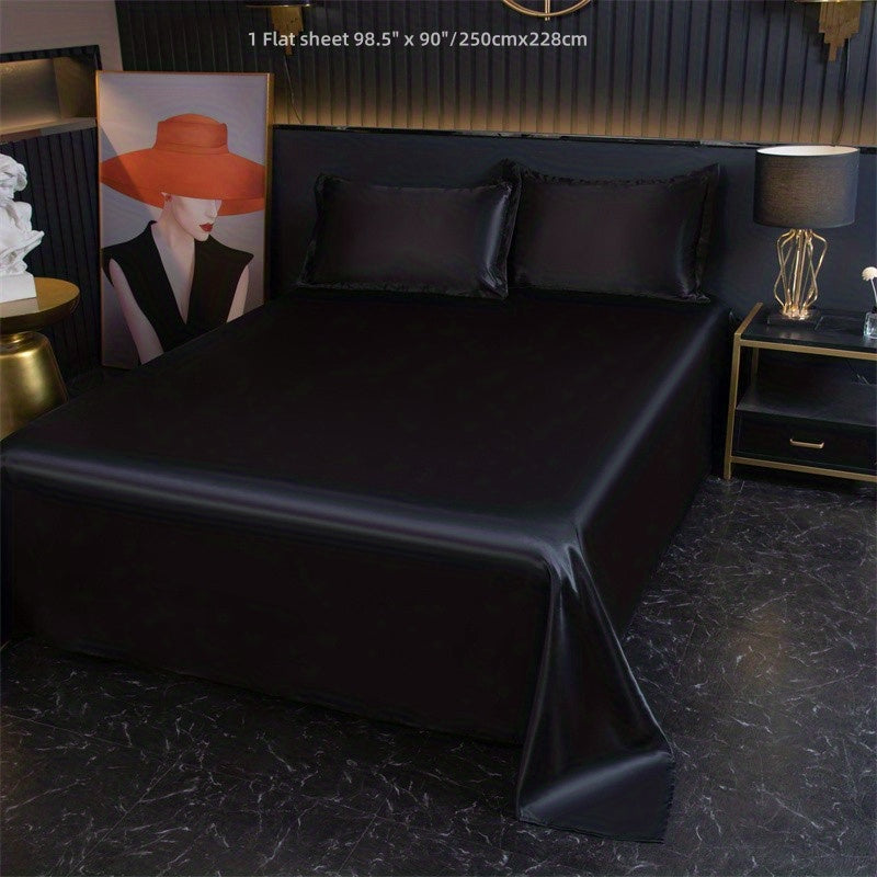 Silky Satin Bed Sheet Flat Sheet for Bedroom Guest Room Home Decor 1 Piece