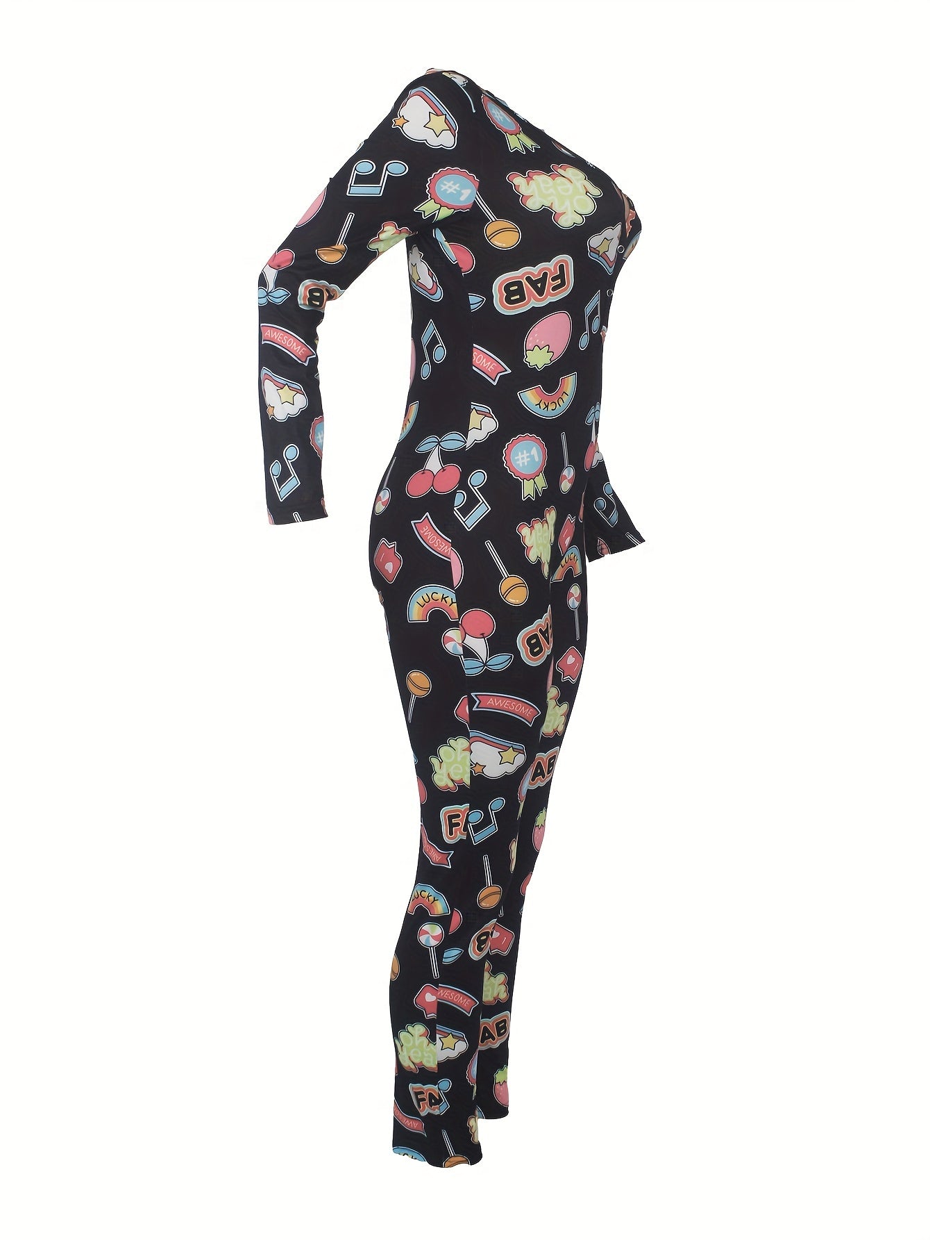 Women's Lounge Jumpsuit Polyester Casual V-Neck Long Sleeve Button Print