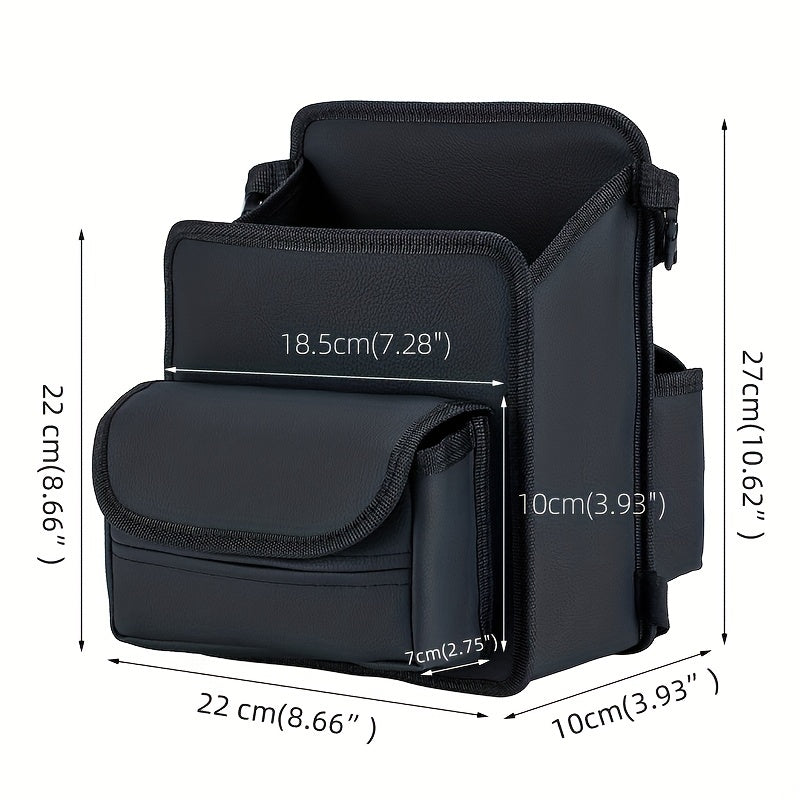 Organizador de asiento de coche con portavasos y caja de pañuelos de cuero PU negro