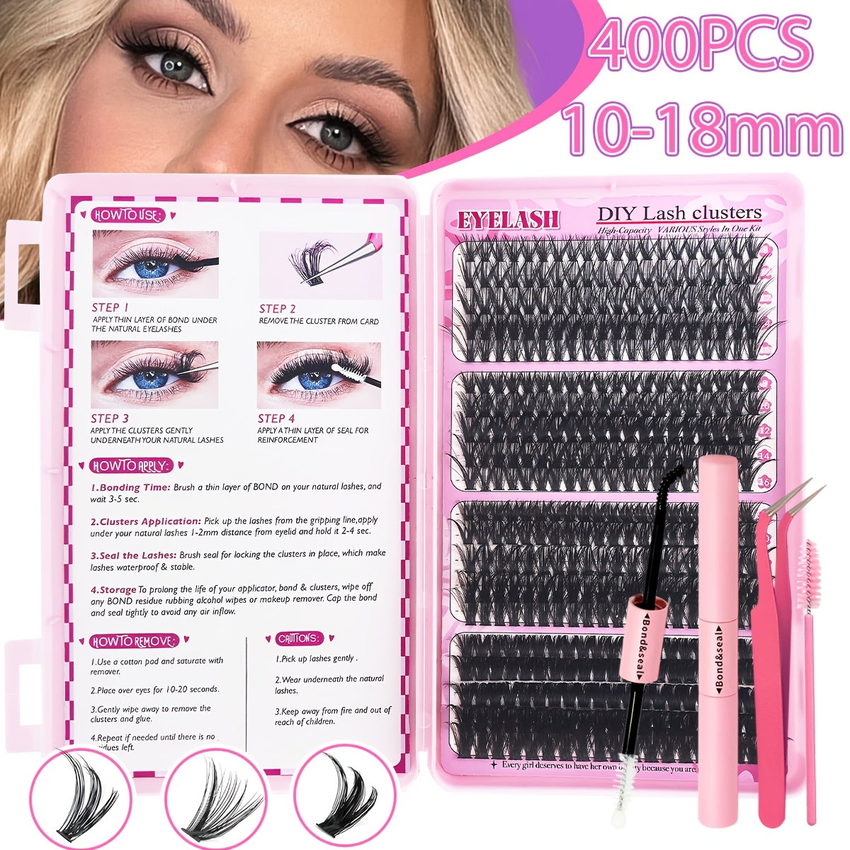 DIY Lash Extension Kit with D Curl Individual Lashes and Clusters for Fuller Longer Eyelashes