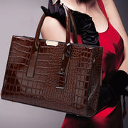 Crocodile Pattern Leather Handbag for Travel and Gifting Black Spacious Interior