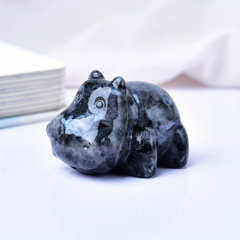 Hand-Carved Natural Crystal Hippo Figurine Small Stone Home Decor Gift
