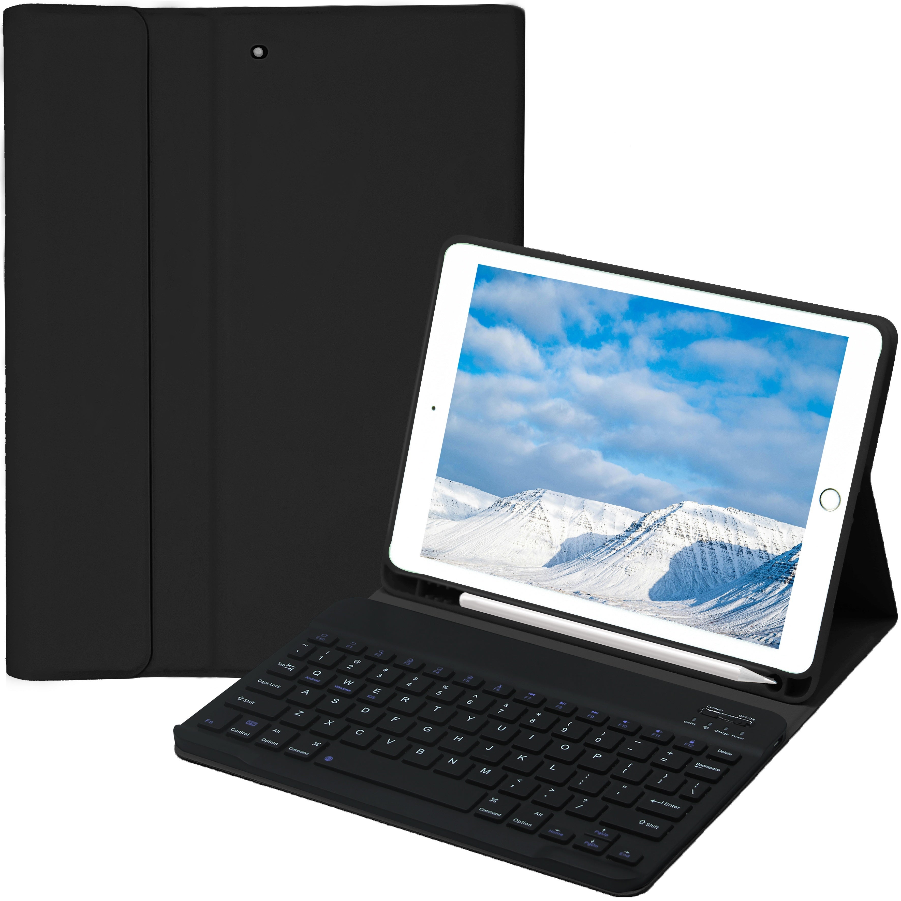 Funda con teclado para iPad Air 1-5, 5ª-10ª generación, Pro 11/12.9 pulgadas con teclado inalámbrico desmontable y soporte para lápiz