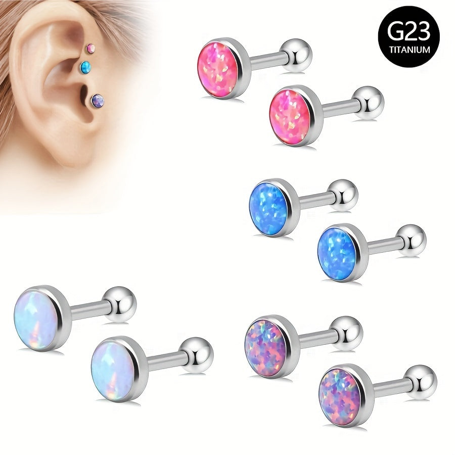 Ayollar uchun 2 ta titan opal stud uzuklar, gipoallergik zargarlik buyumlari