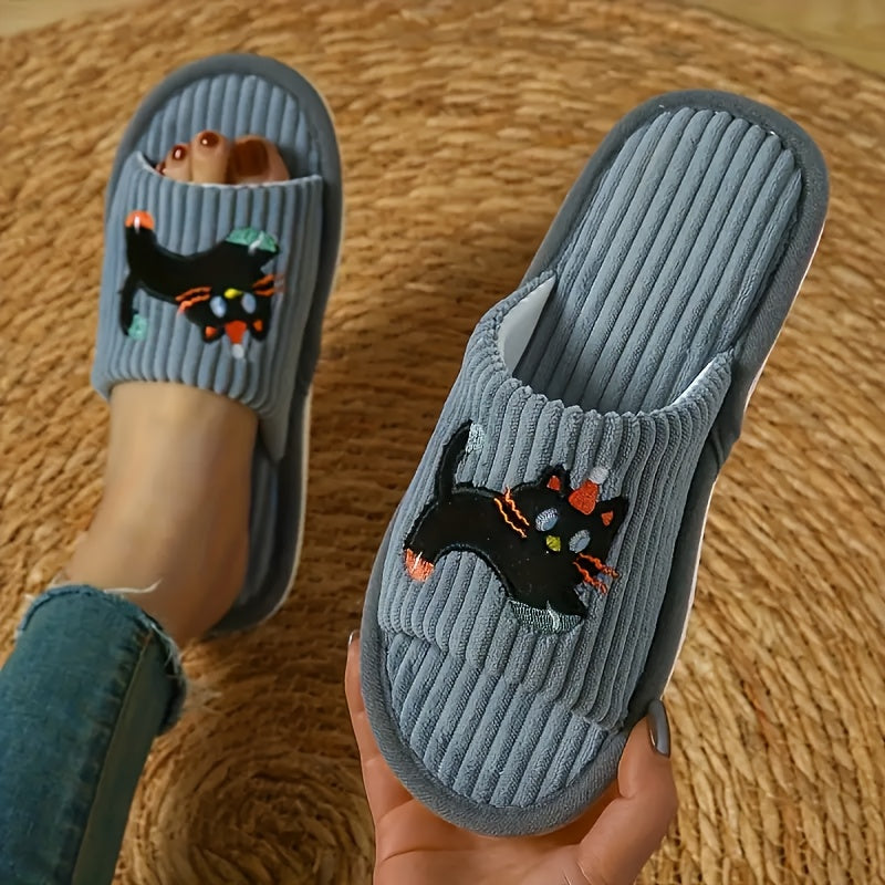 Women's Slip-On Cat Ear Slippers Soft Fabric Indoor Shoes All-Season