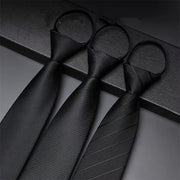 Men's Black Formal Tie for Business Banquets Zipper or Hand Tie Styles