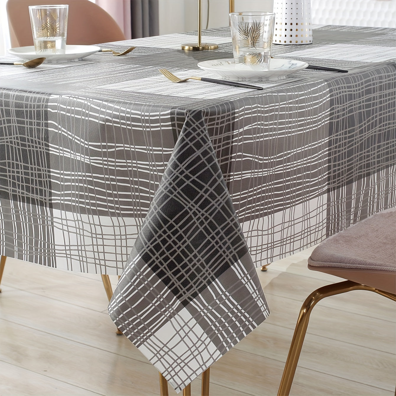 Rectangular PVC Tablecloth Waterproof Heat-Resistant Durable Plaid Design