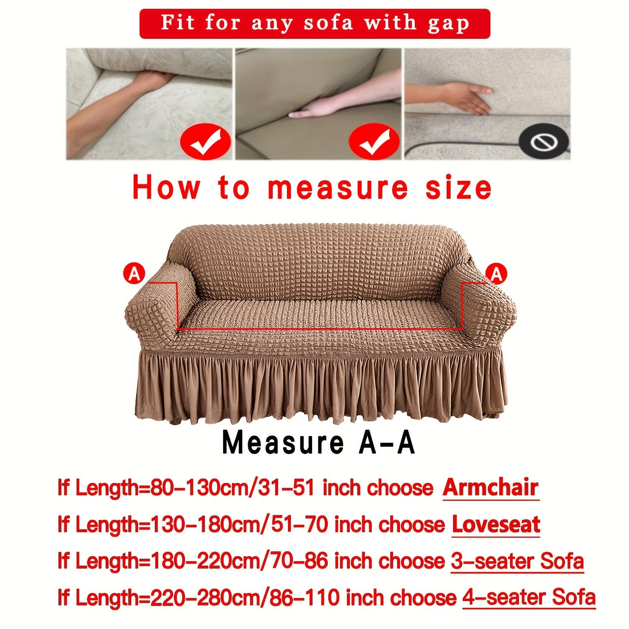 Beige Elastic Sofa Cover Fits All Sizes Machine Washable Living Room