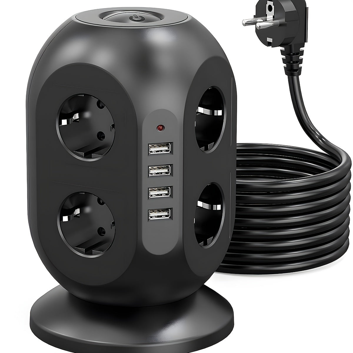 Power Strip with 4 USB Ports and Surge Protection 8AC Multi-Socket Tower Extension Cable