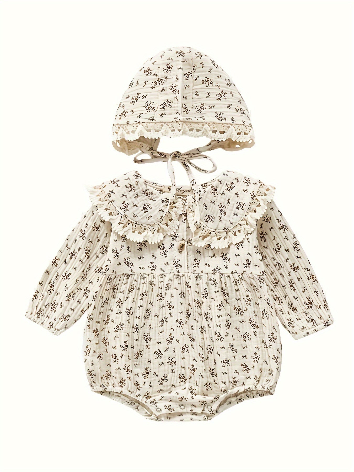 Children's Floral Lace Trim Hooded Bodysuit and Dress Set Cotton Blend Casual for Spring Fall