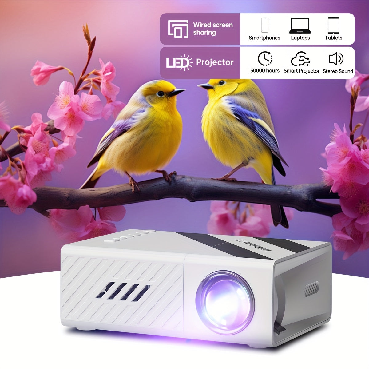 Ўтказгич мини проектор EU розеткаси юқори ёритиш LED уй кинотеатри AV USB билан