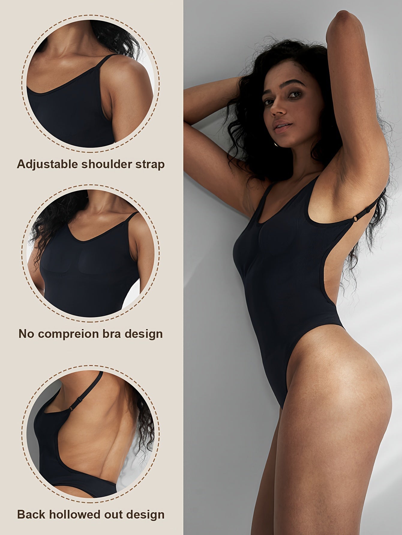 Women's Body Shaping Bodysuit Tummy Control Thong Seamless Solid Color Shapewear