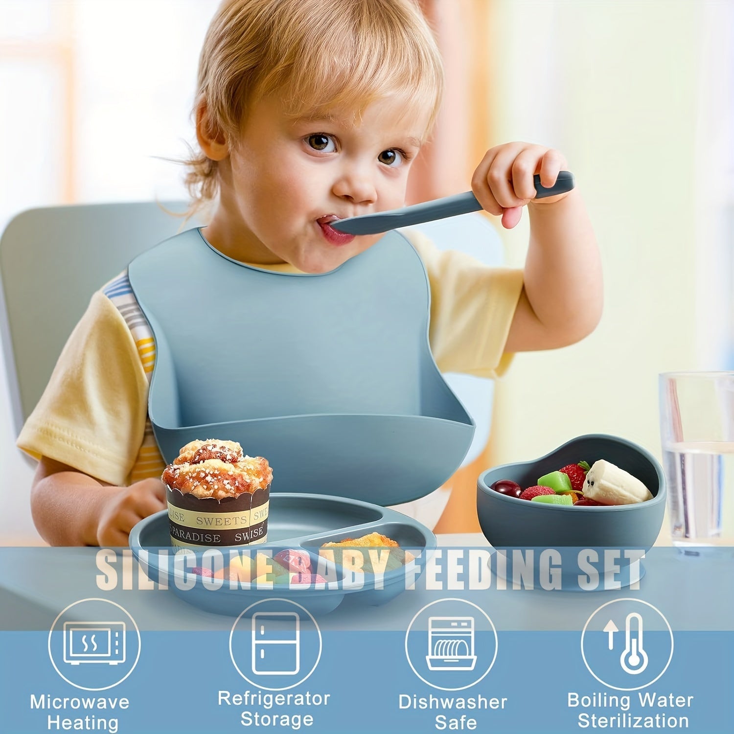 Baby Silicone Bibs Solid Colors Waterproof Adjustable Soft BPA-Free Food Catcher