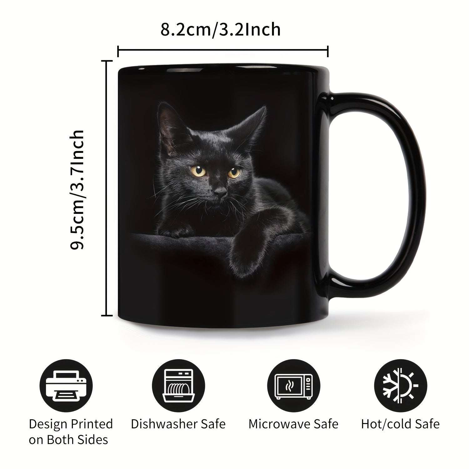 Ceramic Coffee Mug 11oz Black Cat 3D Print Gift for Cat Lovers