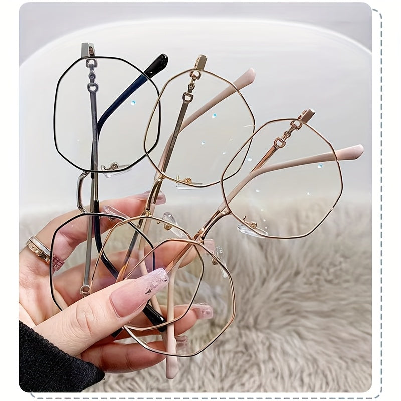 Polygonal Gold Metal Eyeglasses Frames with Flat Lenses for a Natural Look