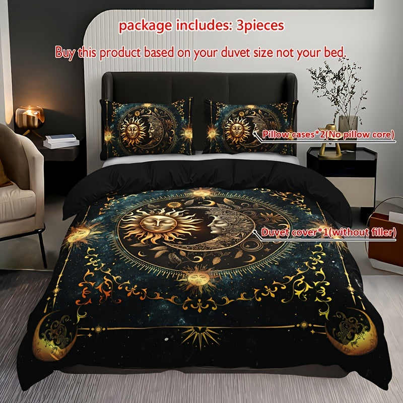 Celestial Sun and Moon Duvet Cover Set 100% Polyester Digital Print All-Season