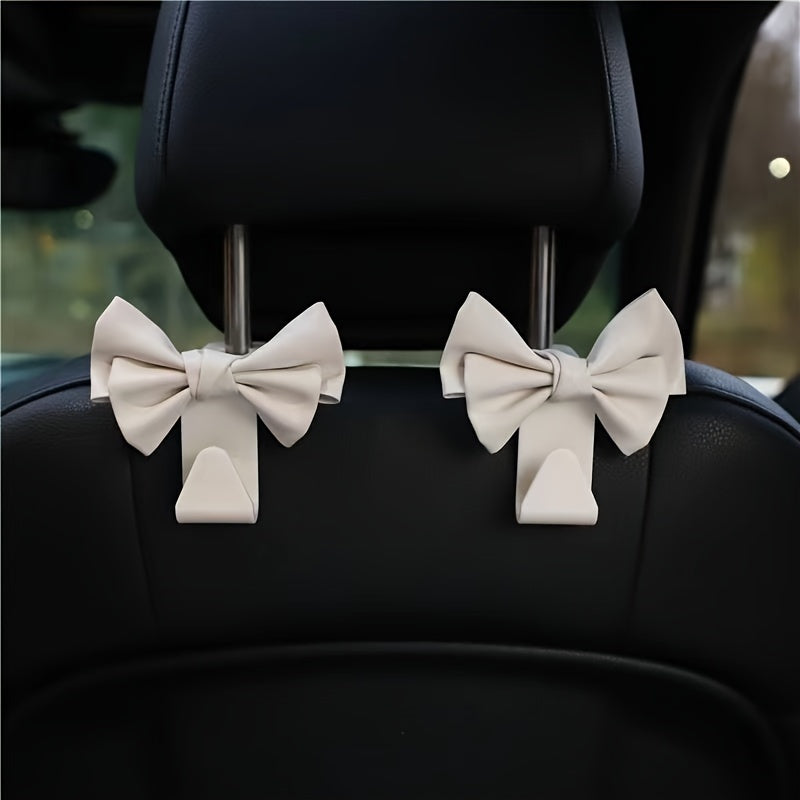 2PCS Ganchos para asientos de coche de cuero PU con lazo blanco y rosa, organizador, decoración interior