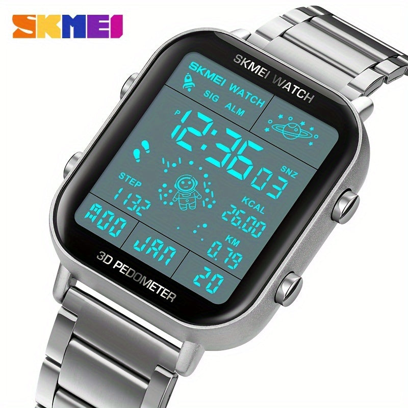 Men's Outdoor Sports Pedometer Watch with Digital Night Light and Gold Case
