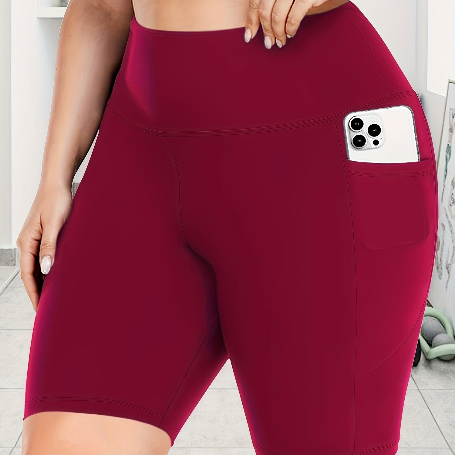 Женские леггинсы капри с высокой талией для полных, эластичные, однотонные, с карманами