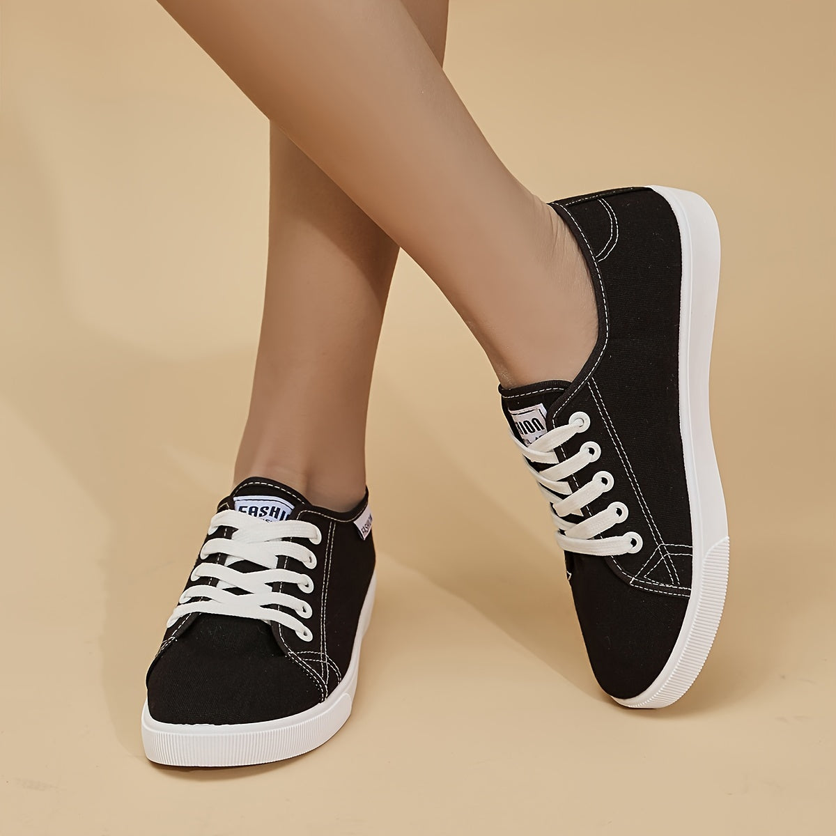 Women's Canvas Low Top Sneakers, Lace Up Flat Walking Shoes