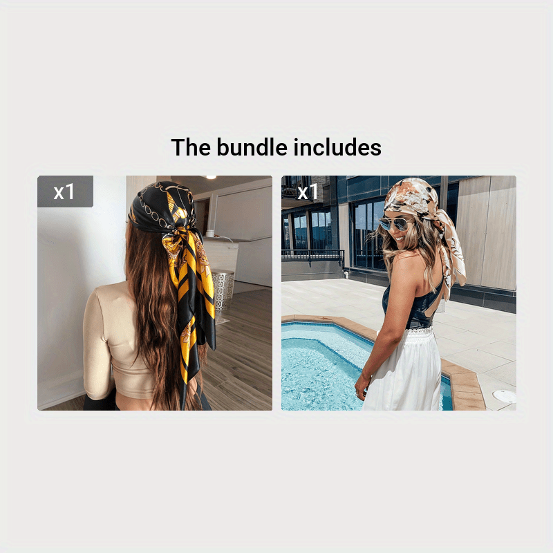 Colorful Block Printed Square Scarf 69.85cm Satin Neck Headscarf for Women