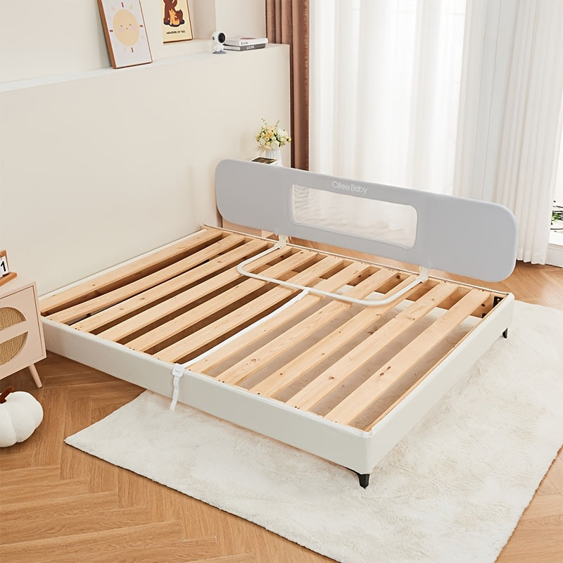Kids Bed Safety Rail Gray Polyester Full Size Bed Guardrail Foldable Washable Fall Protection