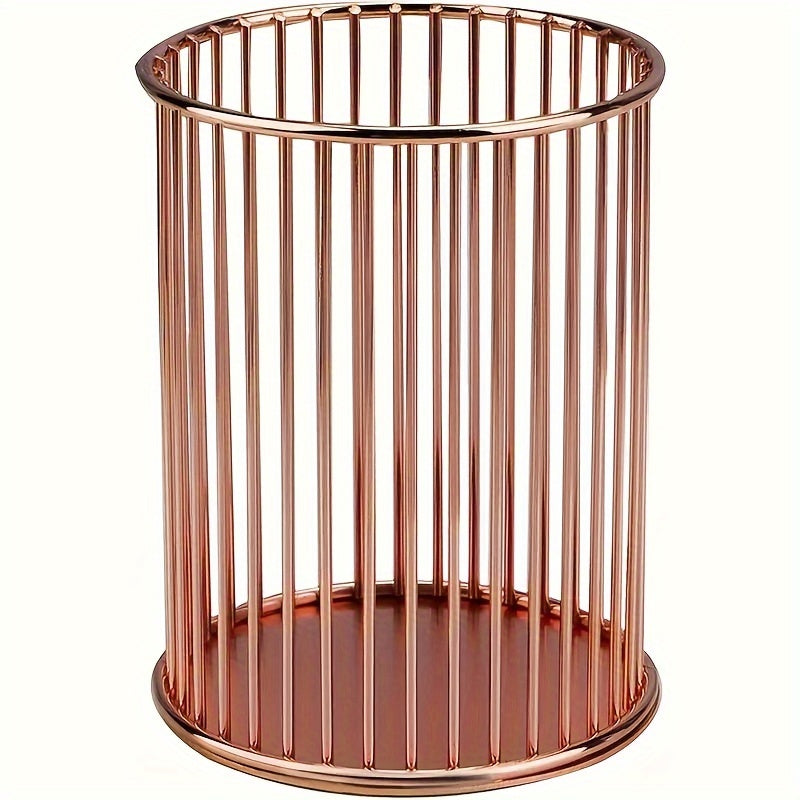 Soportes de bolígrafos de metal para brochas de maquillaje y material de oficina, organizador de escritorio con rayas verticales en oro y oro rosa