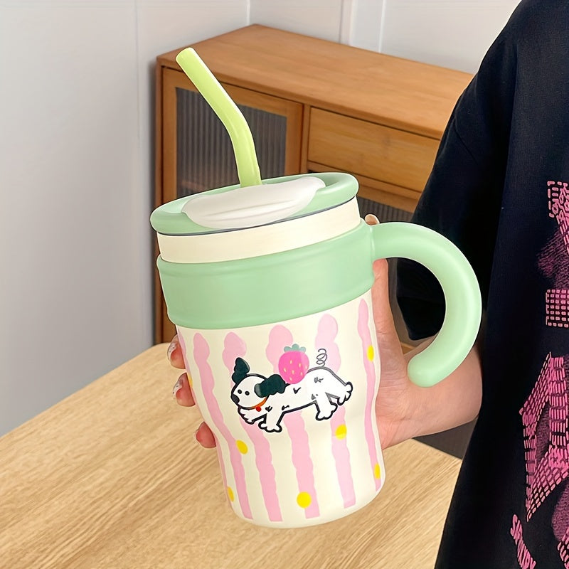 Stainless Steel Travel Mug for Hot Cold Drinks with Handle and Straw