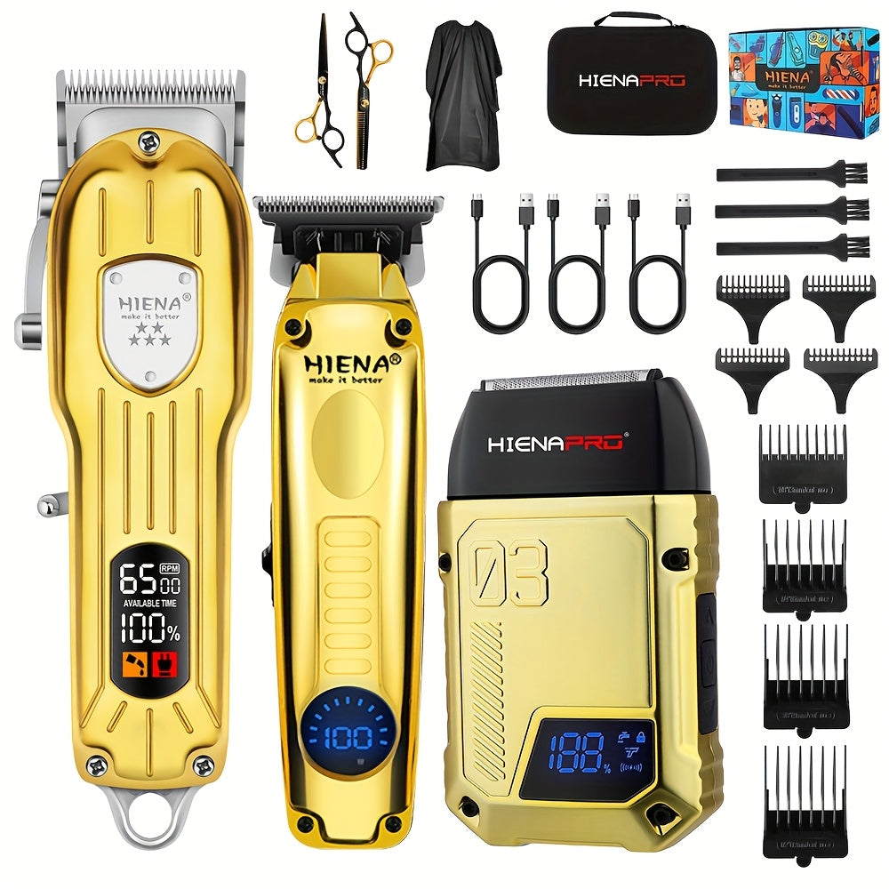 Hiena Professional erkaklar uchun soch kesish mashinasi 3-burchakli to'plam USB zaryadlash bilan