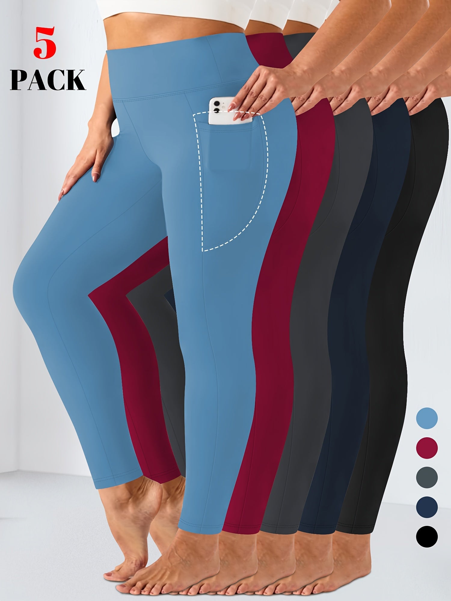 Plus Size High Waist Tummy Control Leggings with Pockets for Women