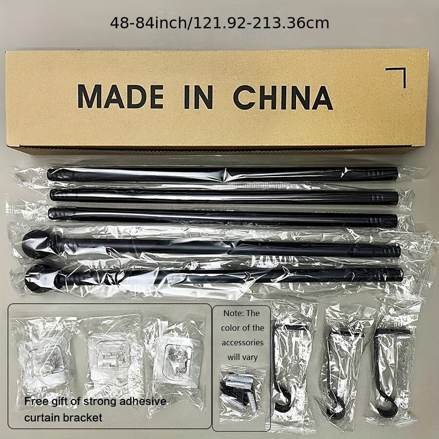 Elegant Black and White Adjustable Metal Curtain Rod Set with Decorative Hooks