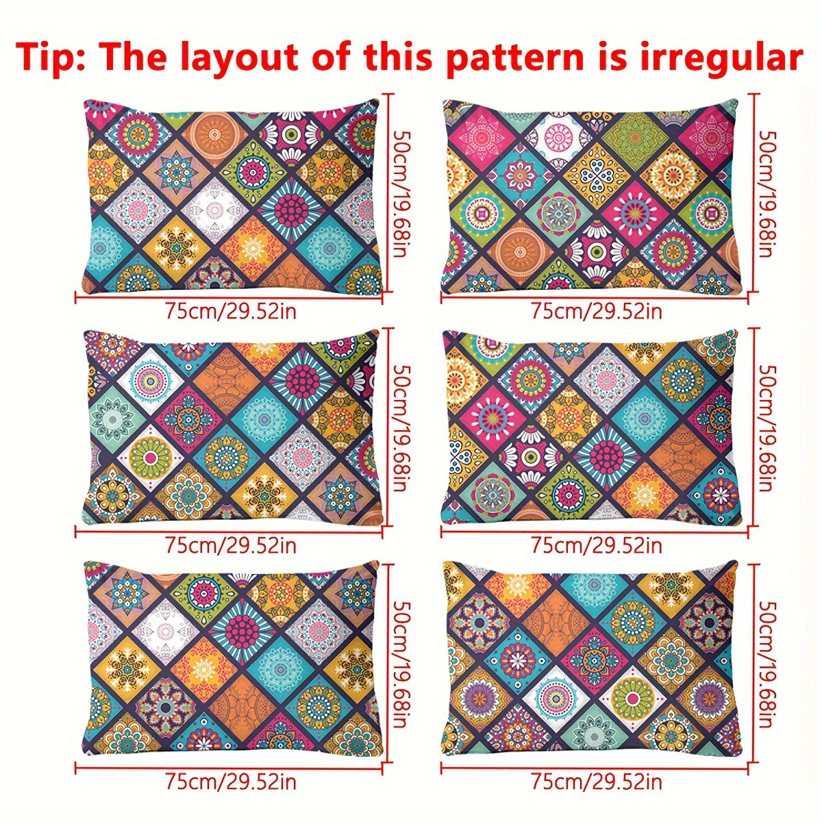 Bohemian Pattern Printed Pillowcase Soft Bedding Cover with Pocket Closure Polyester Quilted Machine Washable for Home and Kitchen