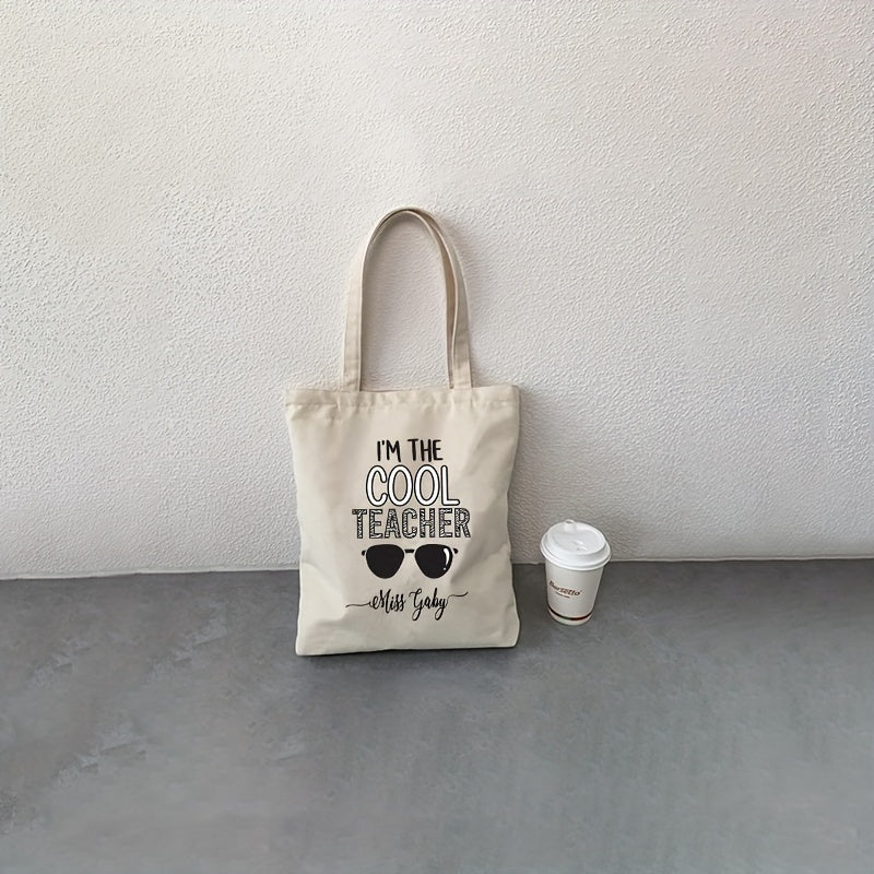 Personalized Teacher Shoulder Bag with "I'm The Cool Teacher" Pattern Canvas School Bag for Female Teachers