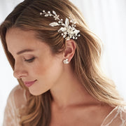 Floral Leaf Hair Clip with Faux Pearls and Rhinestones for Bridal and Party