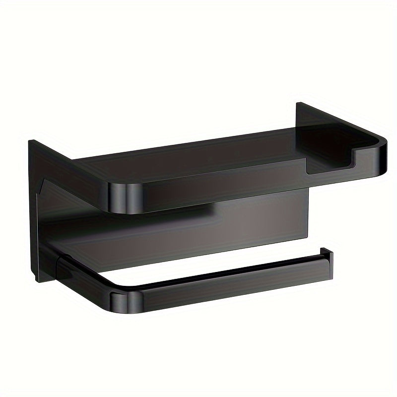 Wall-Mounted Toilet Paper Holder with Phone Shelf Polished Finish Self-Adhesive Bathroom Storage